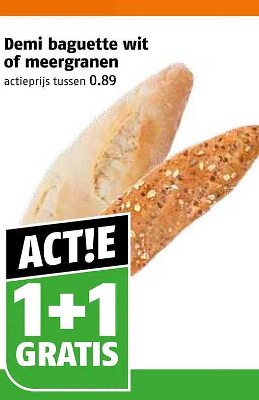 Demi baguette wit of meergranen 1+1 gratis