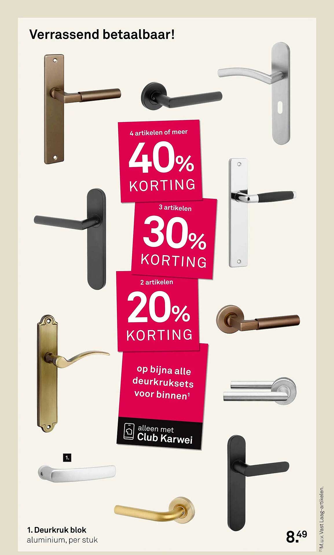 Deurkruk blok aluminium, per stuk