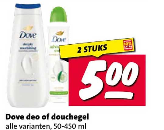 Dove deo of douchegel alle varianten, 50-450 ml 2 STUKS