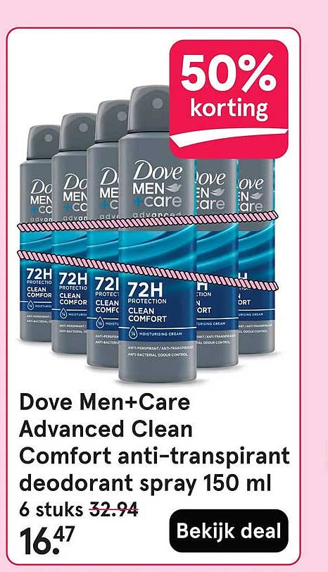Dove Men+Care Advanced Clean Comfort anti-transpirant deodorant spray 150 ml 6 stuks 50% korting