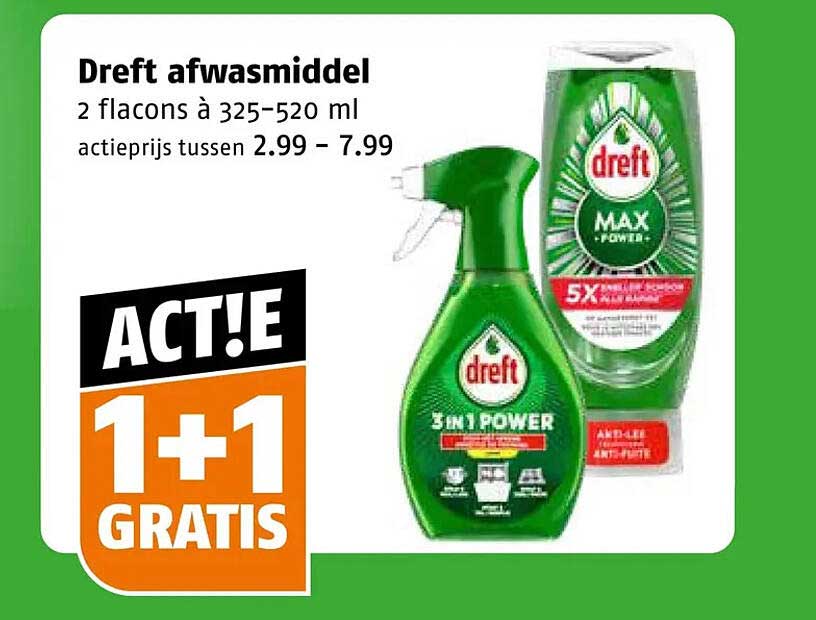 Dreft afwasmiddel 2 flacons à 325-520 ml ACT!E 1+1 GRATIS