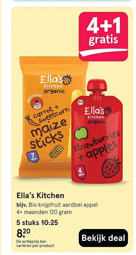 Ella’s Kitchen, bijv. Bio knipfruit aardbei appel 4+ maanden 120 gram 4+1 gratis