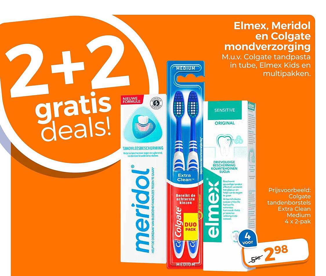 Elmex, Meridol en Colgate mondverzorging 2+2 gratis deals!