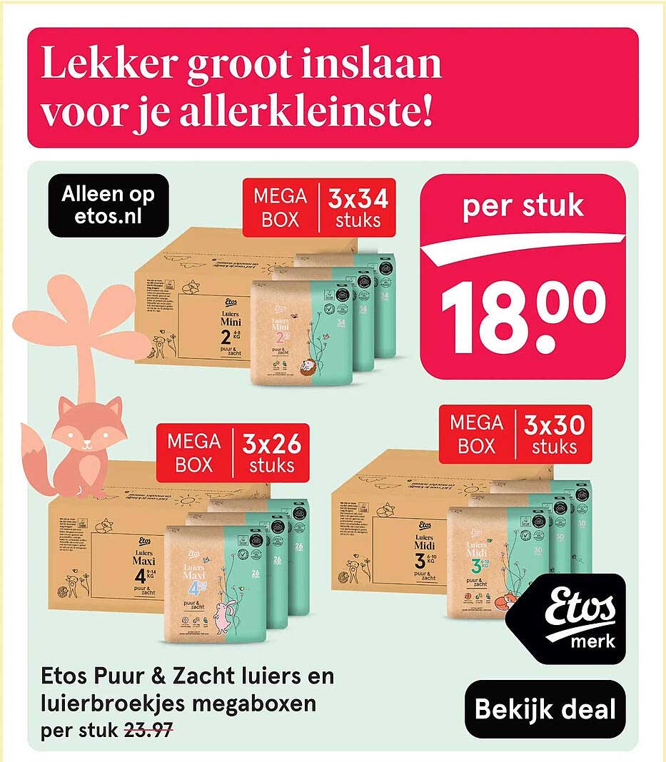 Etos Puur & Zacht luiers en luierbroekjes megaboxen
