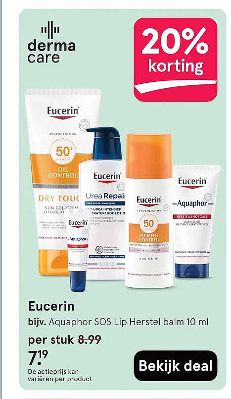 Eucerin bijv. Aquaphor SOS Lip Herstel balm 10 ml 20% korting