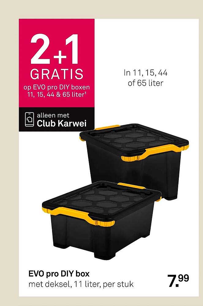 EVO pro DIY box met deksel, 11 liter, per stuk 2+1 GRATIS