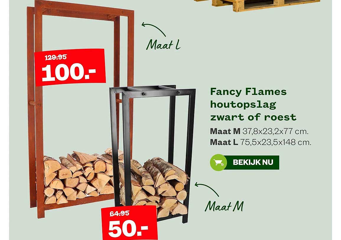 Fancy Flames houtopslag zwart of roest