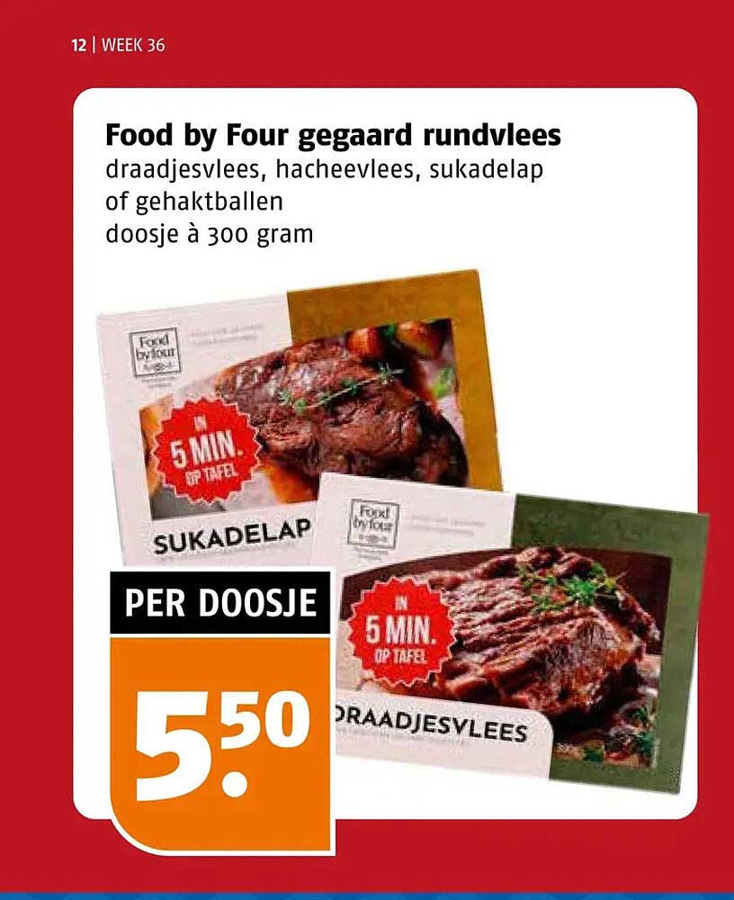 Food by Four gegaaard rundvlees draadjesvlees, hacheevlees, sukadelap of gehaktballen doosje à 300 gram