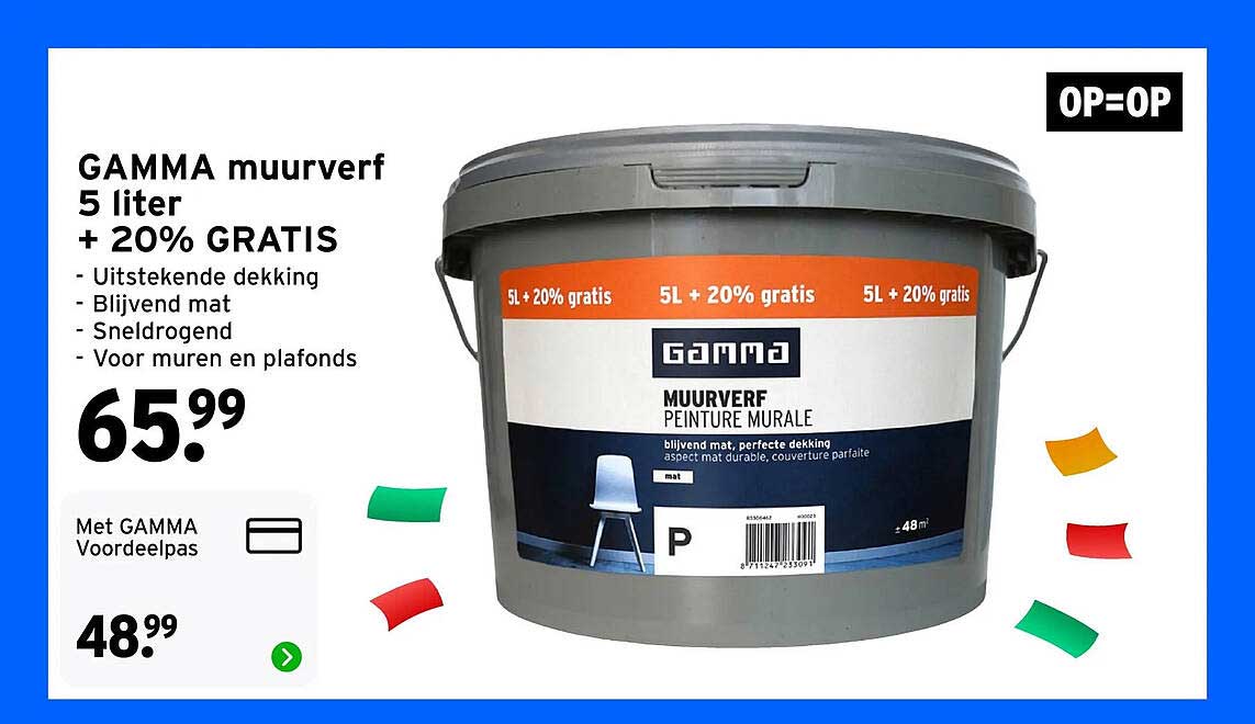 GAMMA muurverf 5 liter + 20% GRATIS