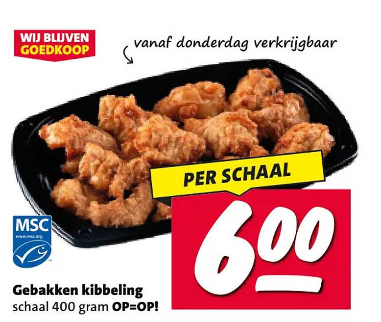 Gebakken kibbeling schaal 400 gram OP=OP! PER SCHAAL