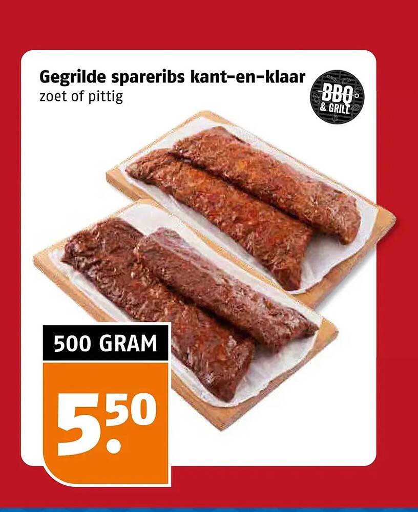 Gegrilde spareribs kant-en-klaar zoet of pittig