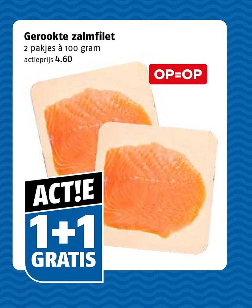 Gerookte zalmfilet 2 pakjes à 100 gram ACTIE 1+1 GRATIS