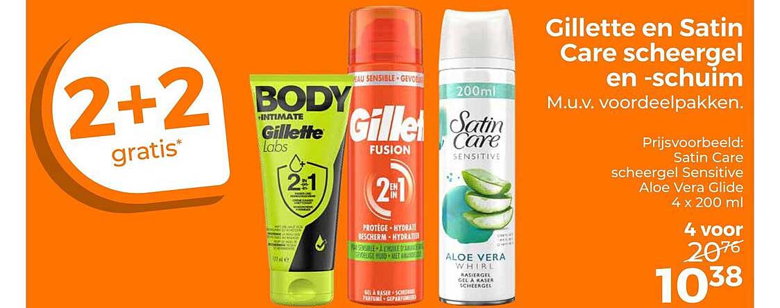 Gillette en Satin Care scheergel en -schuim 2+2 gratis