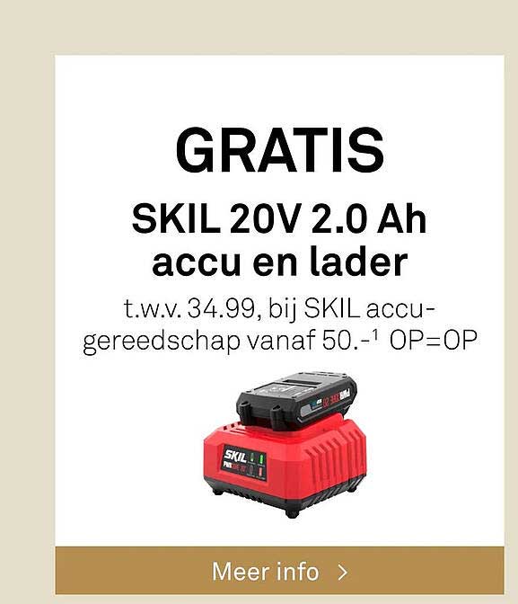 GRATIS SKIL 20V 2.0 Ah accu en lader