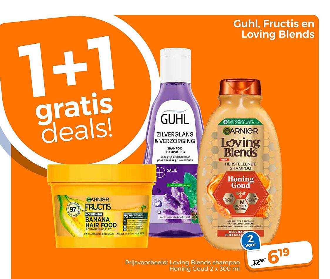 Guhl, Fructis en Loving Blends 1+1 gratis deals!