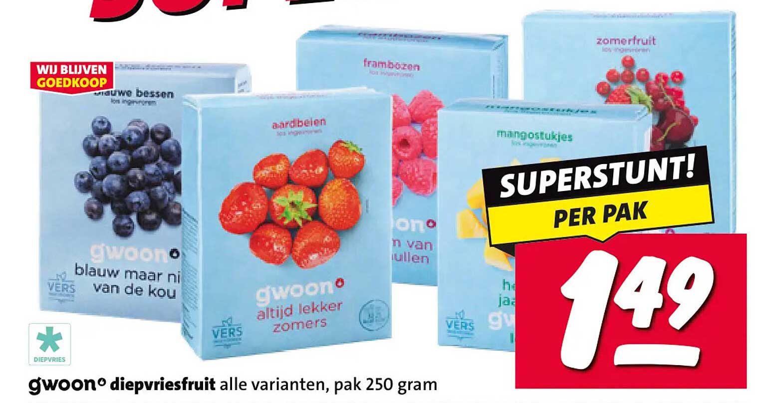 g'woon diepvriesfruit alle varianten, pak 250 gram SUPERSTUNT! PER PAK