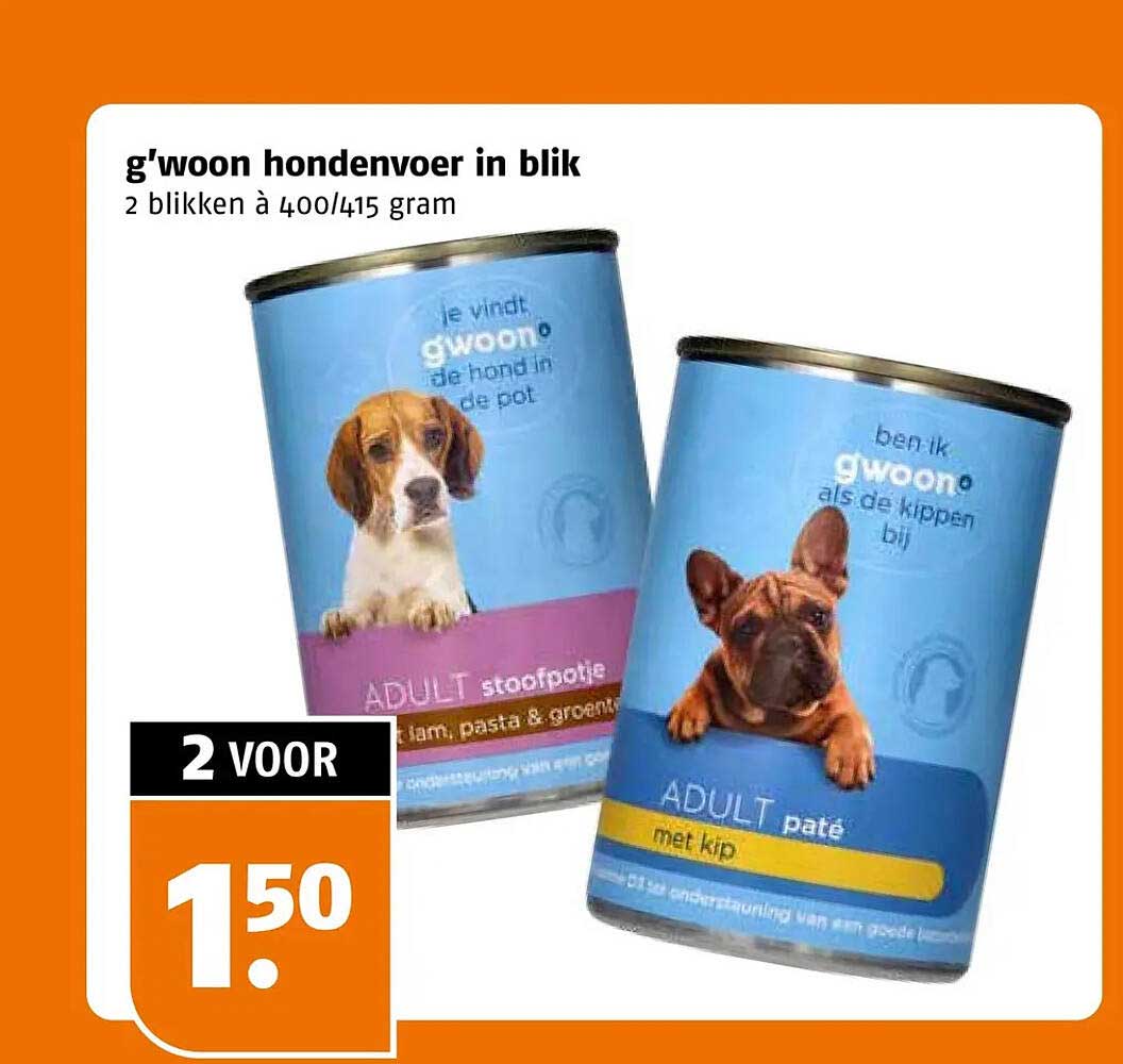 g'woon hondenvoer in blik 2 blikken à 400/415 gram