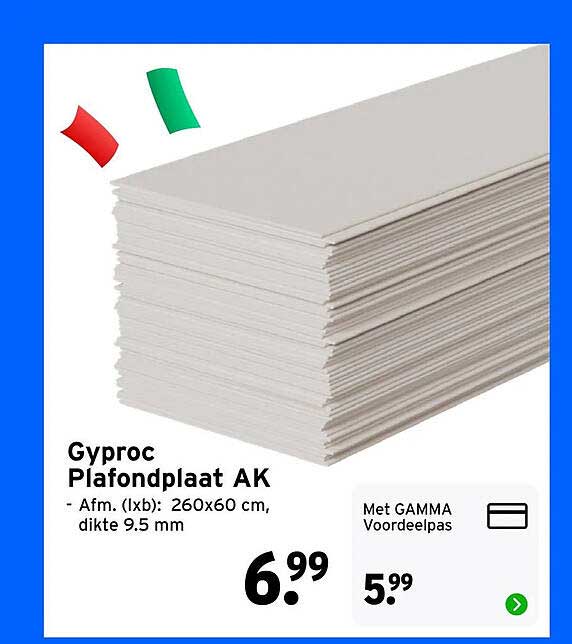 Gyproc Plafondplaat AK - Afm. (lxb): 260x60 cm, dikte 9.5 mm Met GAMMA Voordeelpas