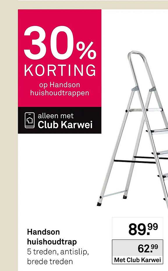 Handson huishoudtrap 5 treden, antislip, brede treden