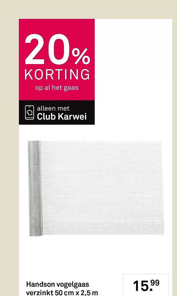 Handson vogelgaas verzinkt 50 cm x 2,5 m 20% KORTING op al het gaas alleen met Club Karwei