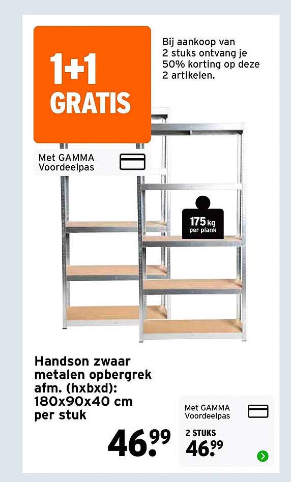 Handson zwaar metalen opbergrek afm. (hxbxd): 180x90x40 cm per stuk 1+1 GRATIS