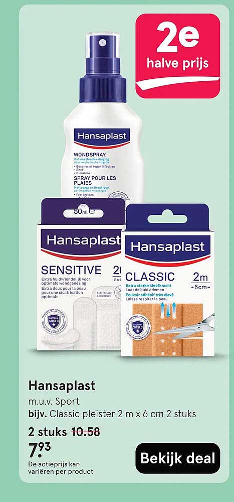 Hansaplast m.u.v. Sport bijv. Classic pleister 2 m x 6 cm 2 stuks 2e halve prijs