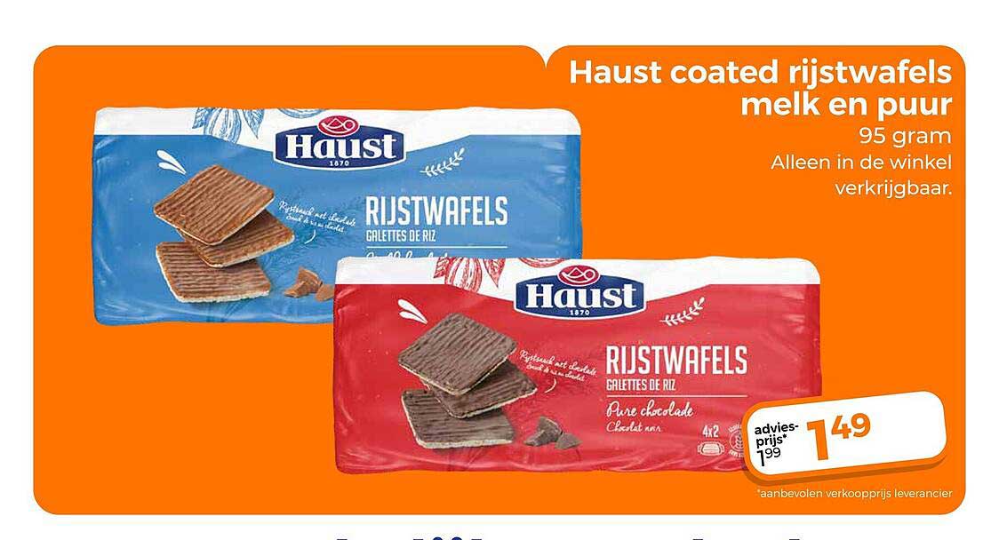 Haust coated rijstwafels melk en puur 95 gram