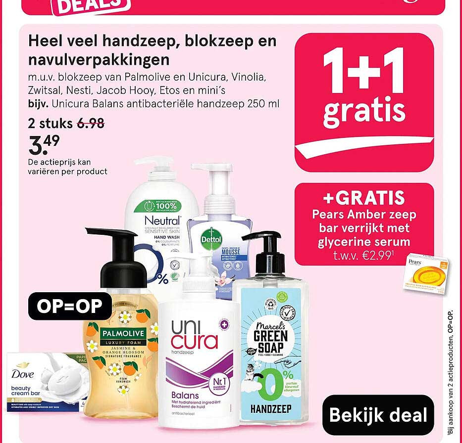 Heel veel handzeep, blokzeep en navulverpakkingen 1+1 gratis