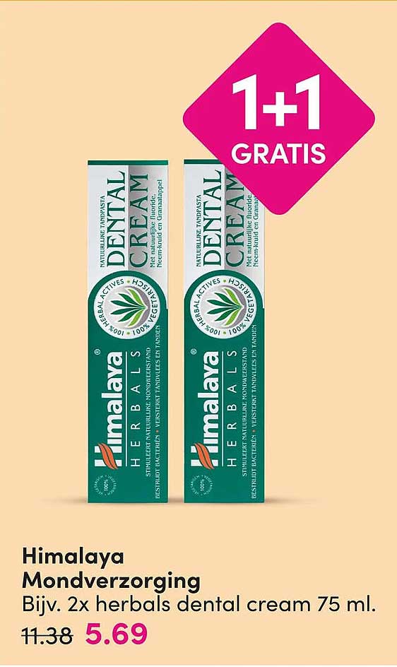 Himalaya Mondverzorging Bijv. 2x herbals dental cream 75 ml. 1+1 GRATIS