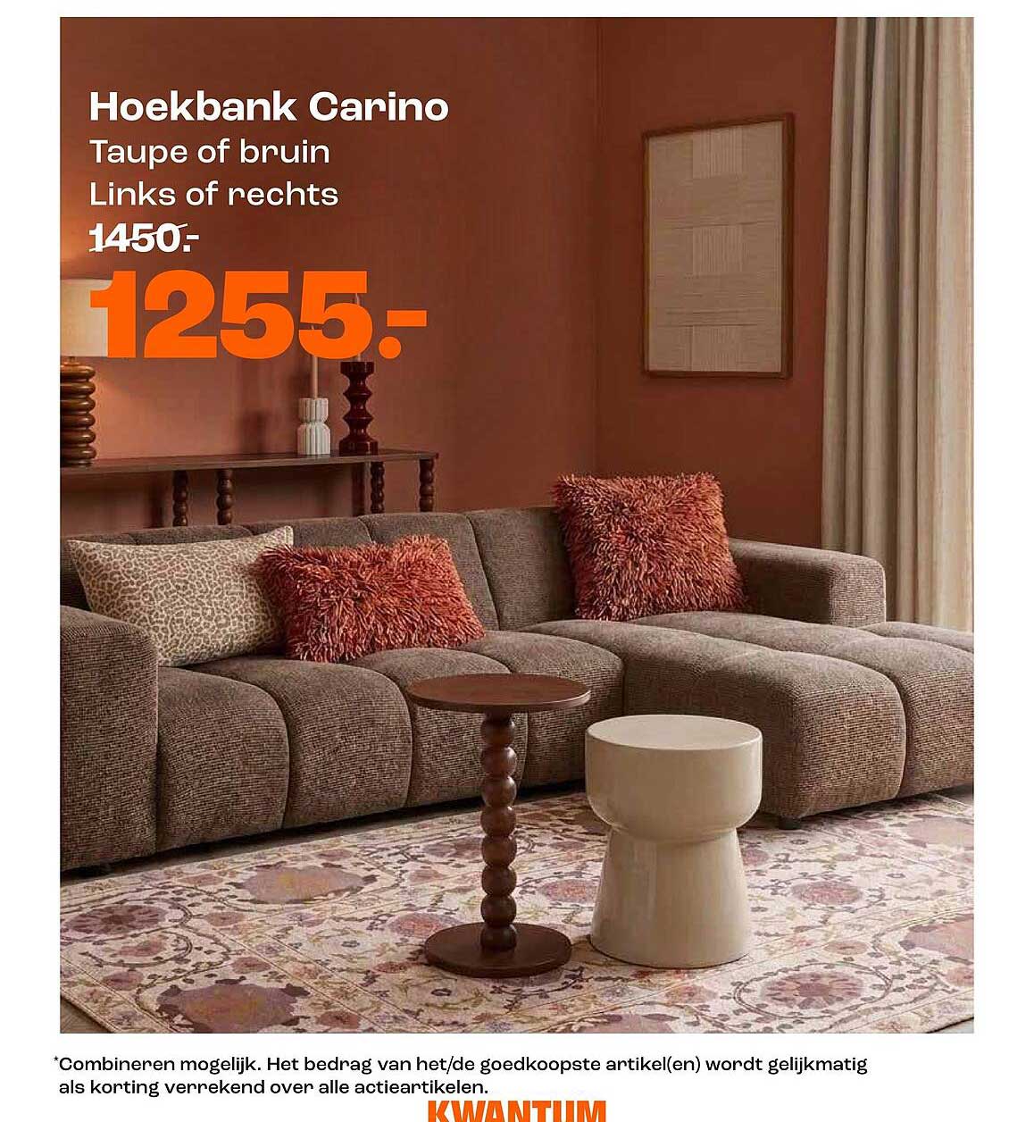 Hoekbank Carino Taupe of bruin Links of rechts