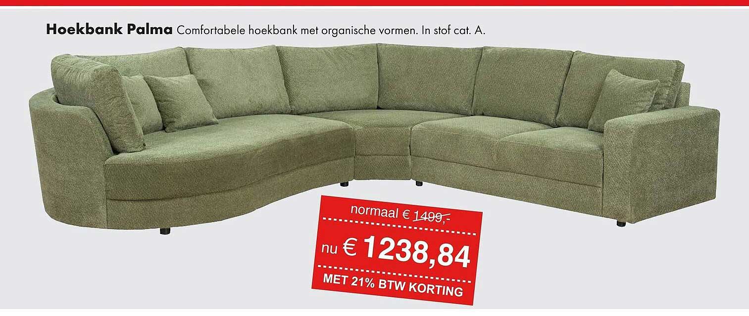 Hoekbank Palma Comfortabele hoekbank met organische vormen. In stof cat. A.