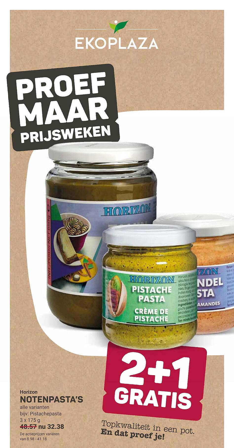 Horizon notenpasta’s alle varianten bijv: Pistachepasta 3 x 175 g 2+1 GRATIS