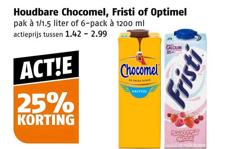 Houdbare Chocomel, Fristi of Optimel 25% korting
