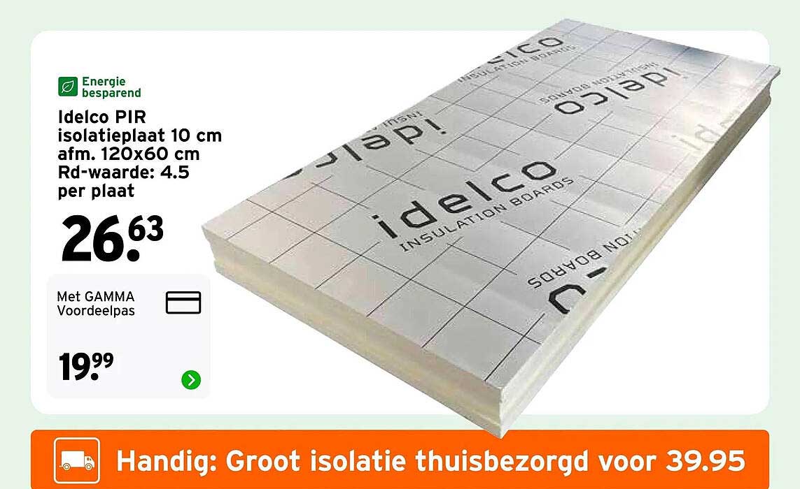 Idelco PIR isolatieplaat 10 cm afm. 120x60 cm Rd-waarde: 4.5 per plaat