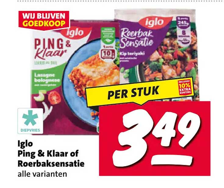 Iglo Ping & Klaar of Roerbaksensatie alle varianten PER STUK