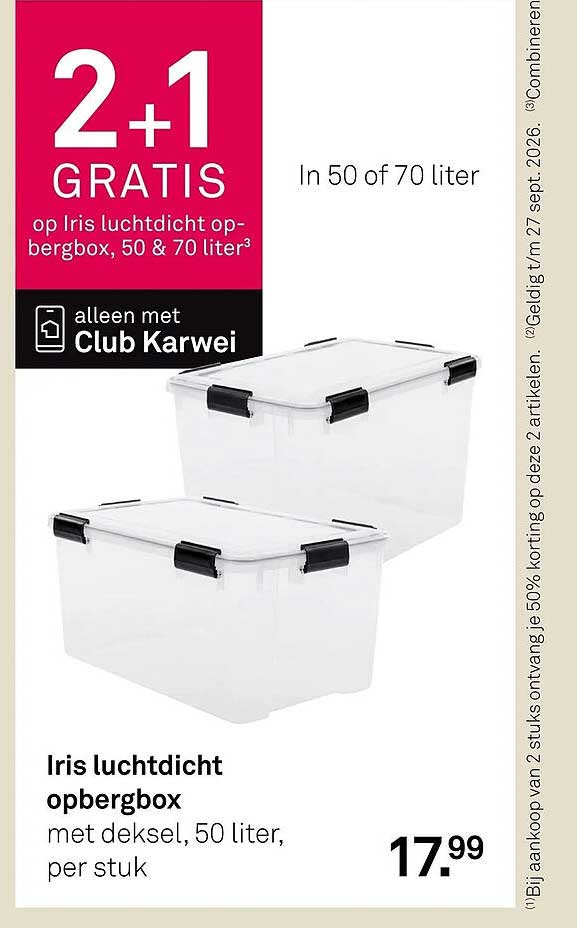 Iris luchtdicht opbergbox met deksel, 50 liter, per stuk 2+1 GRATIS