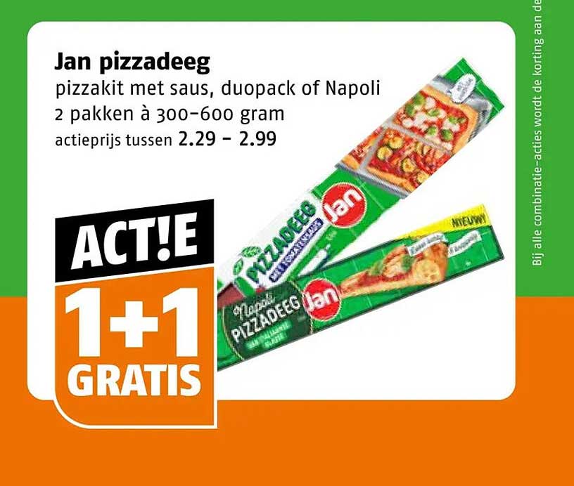 Jan pizzadeeg pizzakit met saus, duopack of Napoli 2 pakken à 300-600 gram 1+1 gratis