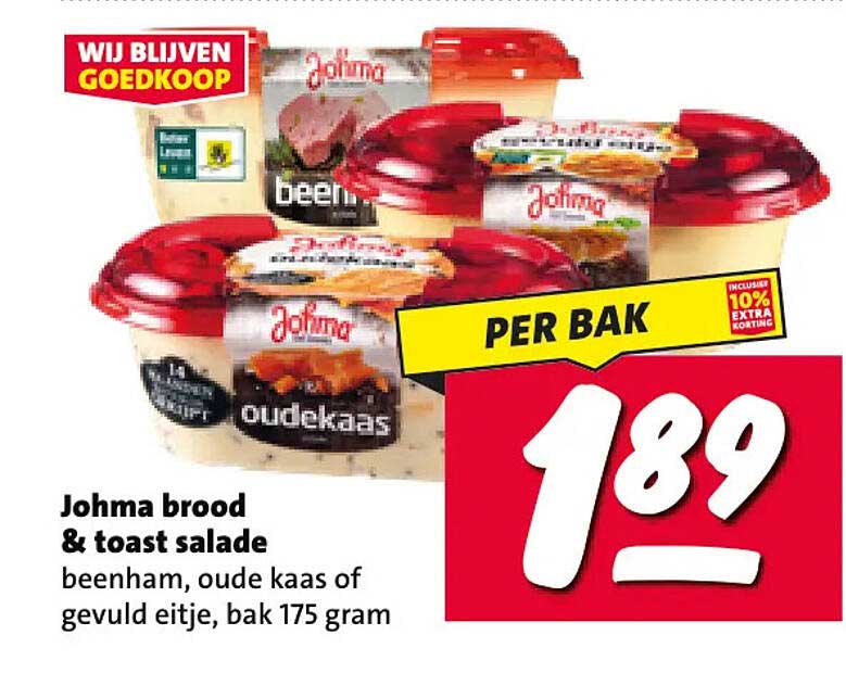 Johma brood & toast salade beenham, oude kaas of gevuld eitje, bak 175 gram