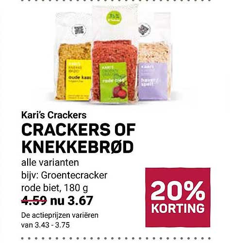 Kari's Crackers CRACKERS OF KNEKKEBRØD alle varianten