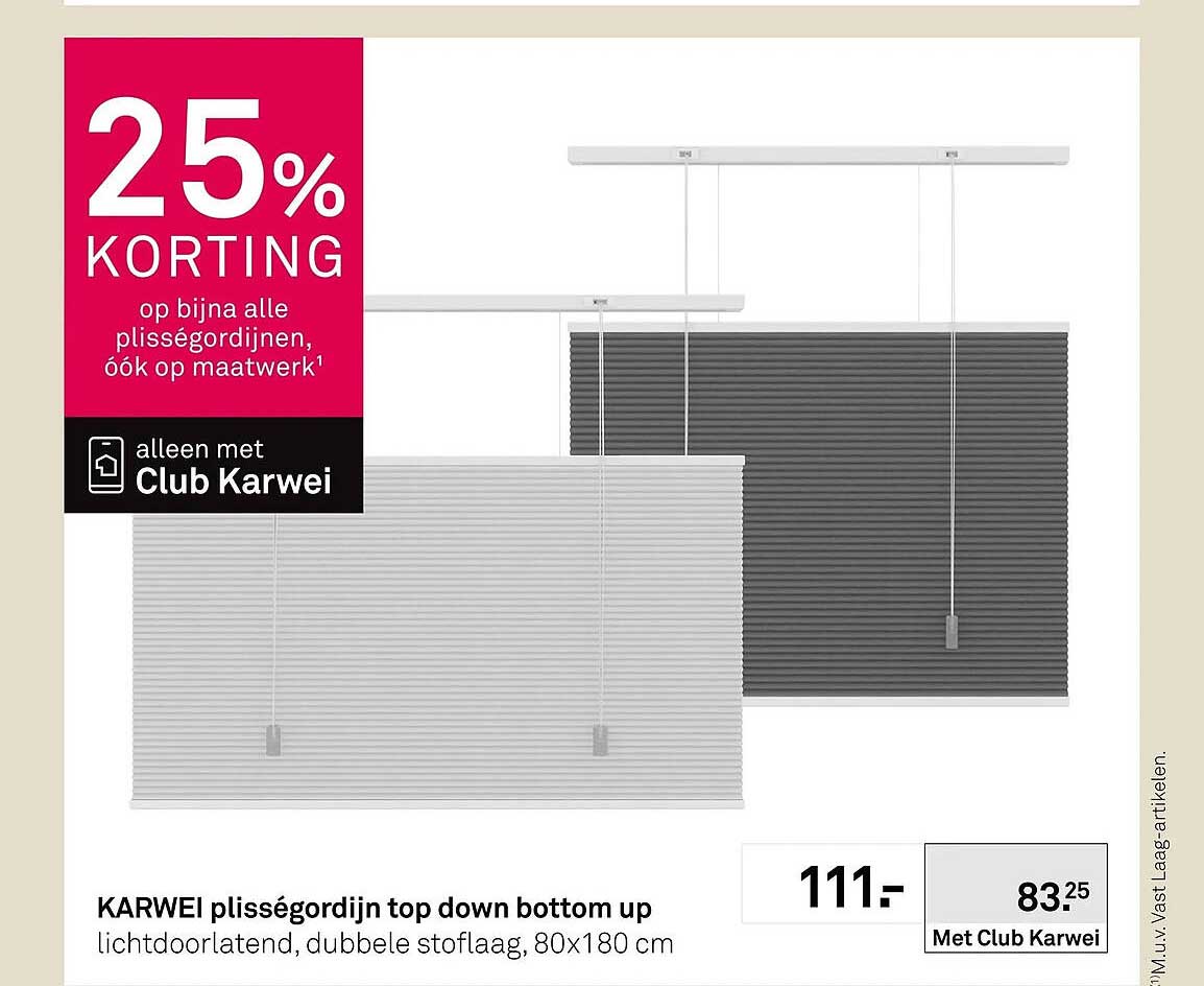 KARWEI plisségordijn top down bottom up lichtdoorlatend, dubbele stoflaag, 80x180 cm