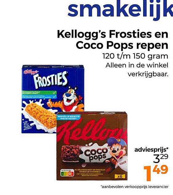 Kellogg’s Frosties en Coco Pops repen