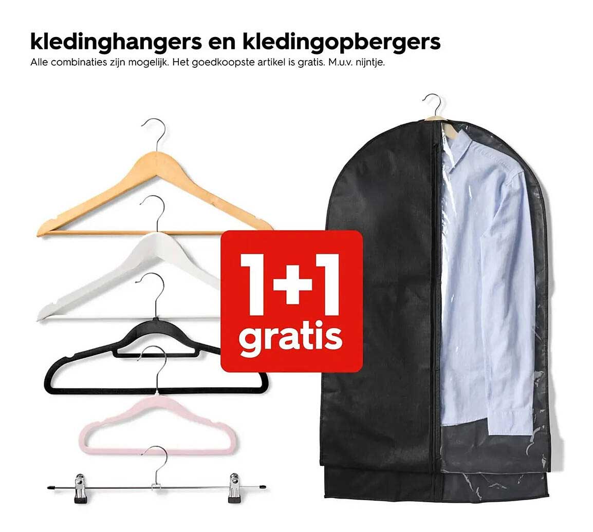 kledinghangers en kledingopbergers 1+1 gratis