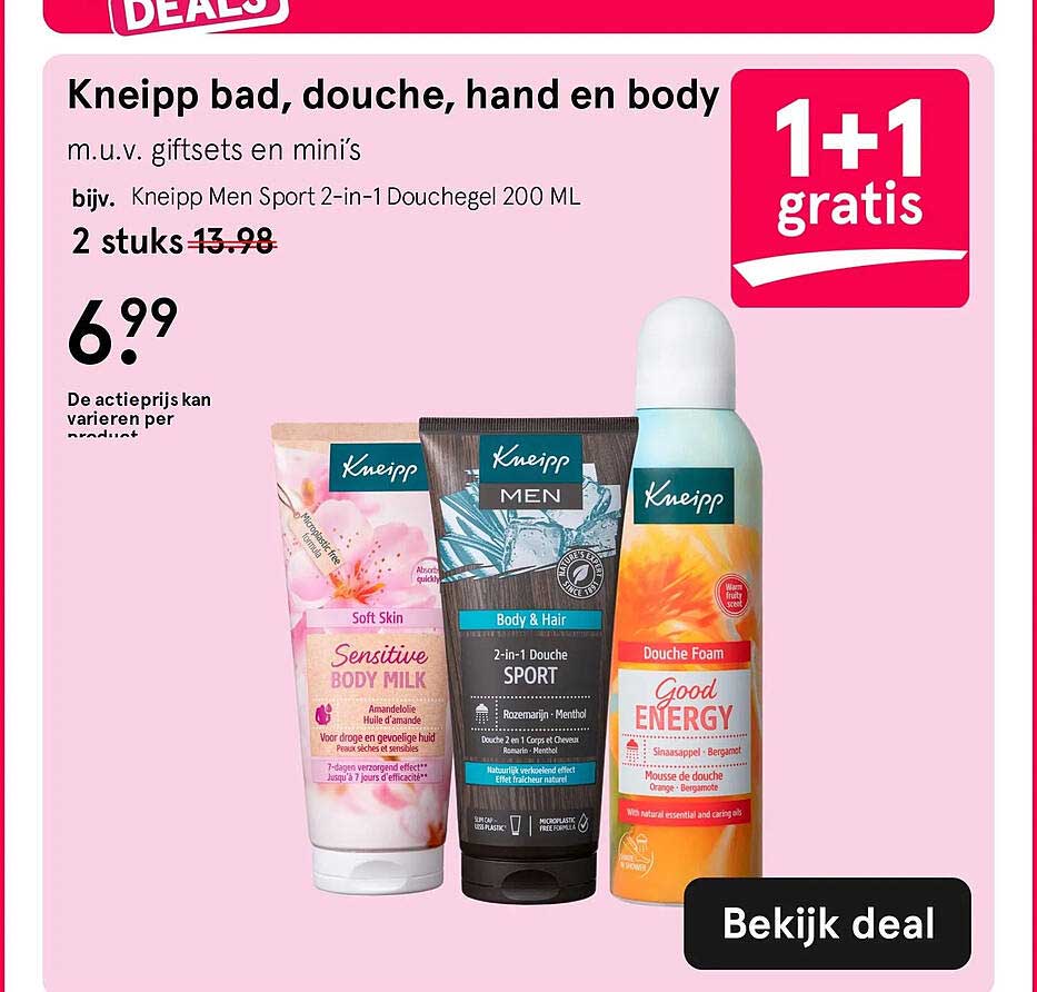 Kneipp bad, douche, hand en body 1+1 gratis