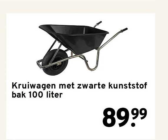 Kruwagen met zwarte kunststof bak 100 liter