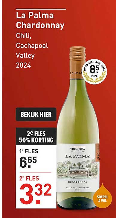 La Palma Chardonnay Chili, Cachapoal Valley 2024 2e fles 50% korting