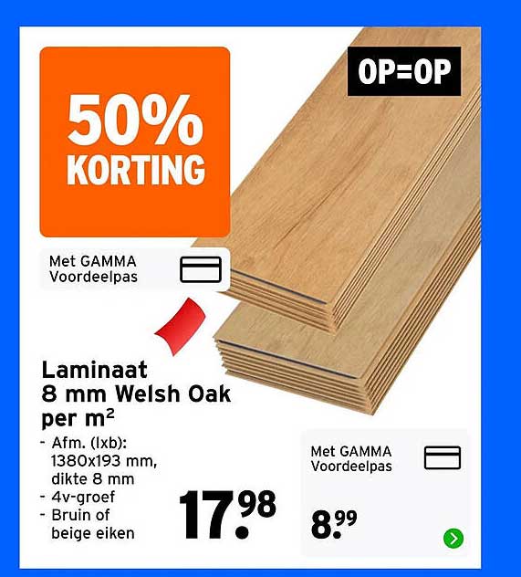 Laminaat 8 mm Welsh Oak per m²