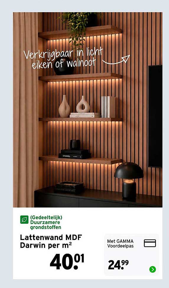 Lattenwand MDF Darwin per m²