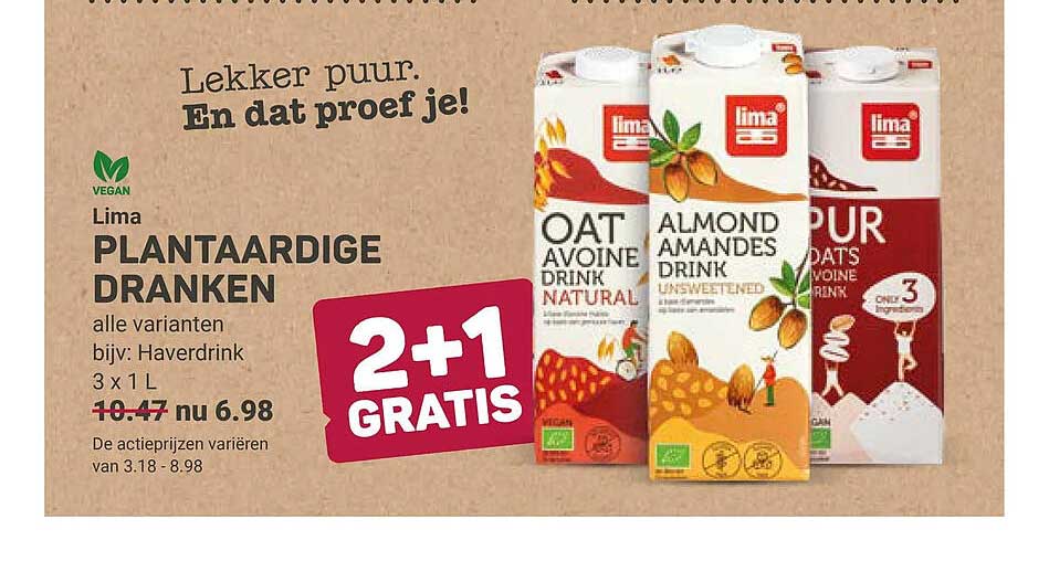 Lima plantaardige dranken 2+1 gratis