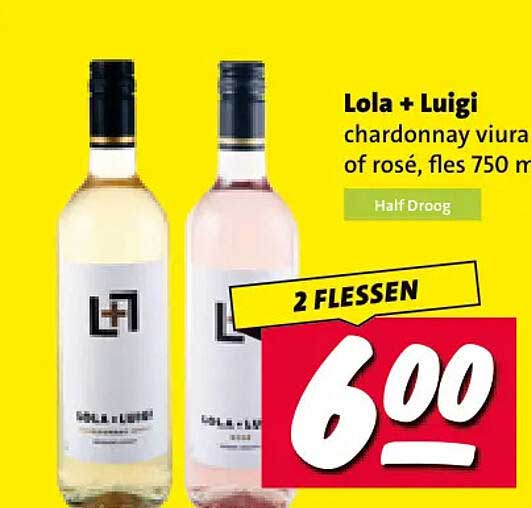 Lola + Luigi chardonnay viura of rosé, fles 750 ml Half Droog 2 FLESSEN