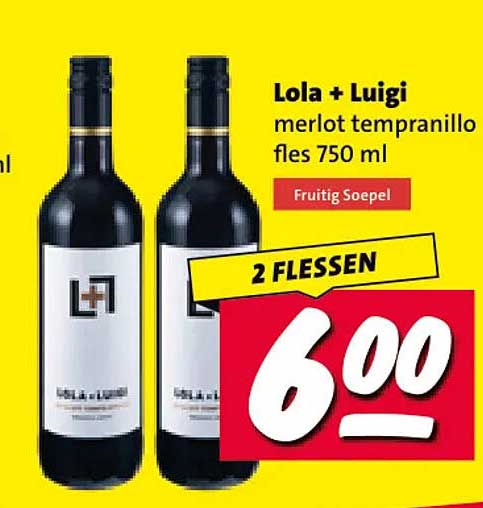Lola + Luigi merlot tempranillo fles 750 ml 2 FLESSEN